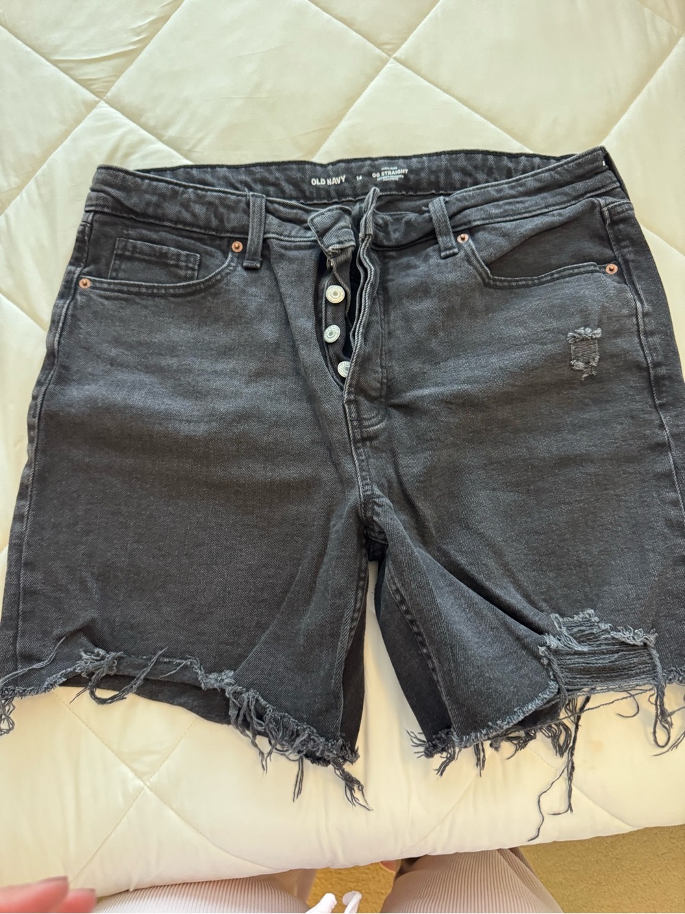 Old Navy Black/Charcoal Distressed Button-Fly Denim Shorts